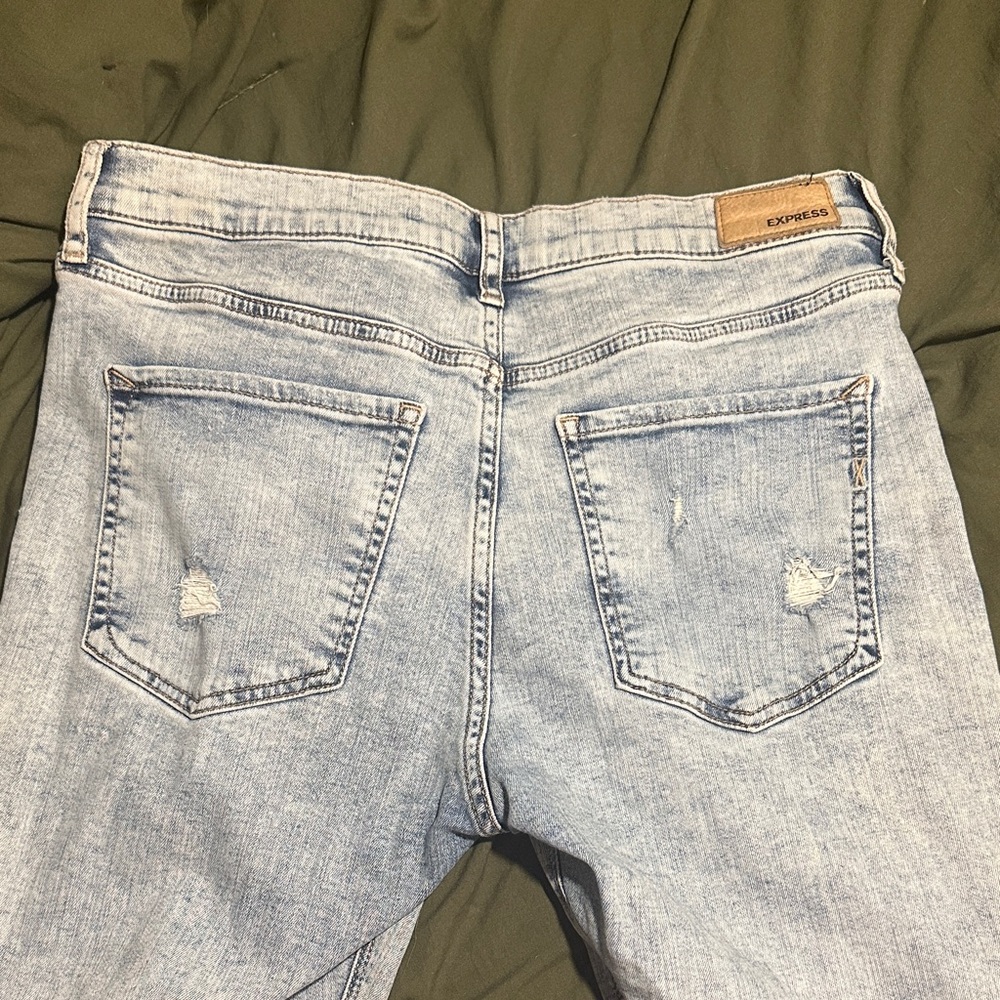 Express Light Blue Ripped Ankle Jeans - Picture 5 of 5